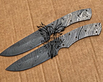 Lote de 2 cuchillos de hoja en blanco de acero de Damasco para suministros de fabricación de cuchillos (SU-262)