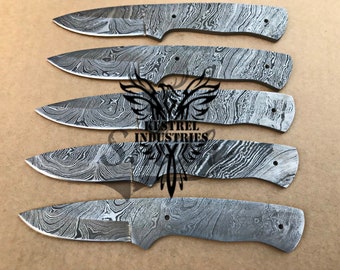 Lot of 5 Damascus Steel Blank Blade Knife For Knife Making Supplies (FEATHERS PATTERN)