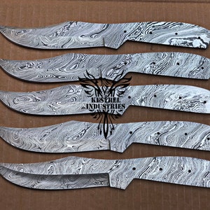 Lot of 5 Damascus Steel Blank Blade Knife For Knife Making Supplies, Full Tang Blank Blades, Knife Making Supplies (BB-451)