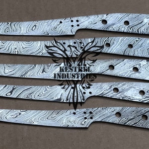 Lot of 5 Damascus Steel Blank Blade Knife For Knife Making Supplies (BB-434)