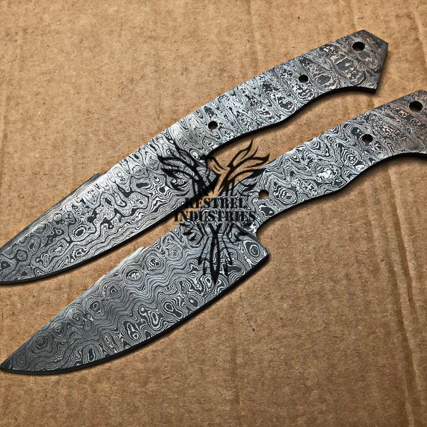 Lot de 2 couteaux à lame vierge en acier damas pour fournitures de fabrication de couteaux (SU-261)