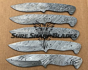 Lot of 5 Damascus Steel Blank Blade Knife For Knife Making Supplies, Damascus Steel Blank Blades, Knife Making Supplies (SU-181)