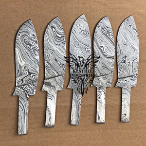 Lot of 5 Damascus Steel Blank Blade Knife For Knife Making Supplies (BB-425)