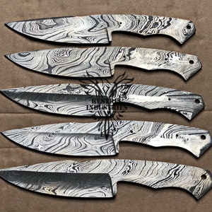 Lot of 5 Damascus Steel Blank Blade Knife For Knife Making Supplies, Damascus Steel Blank Blades, Knife Making Supplies (BB-436)