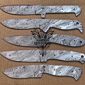 Lot of 5 Damascus Steel Blank Blade Knife For Knife Making Supplies (BB-423)