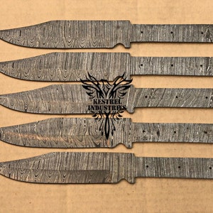 Lot of 5 Damascus Steel Blank Blade Knife For Knife Making Supplies, Full Tang Blank Blade Knives, Knife Making Supplies  (BB-467)