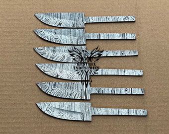 Lot of 6 Damascus Steel Blank Blade Knife for Knife Making Supplies, Damascus Steel Blank Blade Knives for Knife Making Supplies  (BB-472)