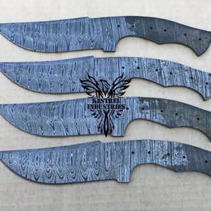 Lot of 4 Damascus Steel Blank Blade Knife For Knife Making Supplies, Full Tang Blank Blade Knives, Knife Making Supplies  (BB-468)
