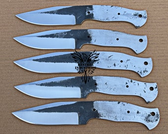 Lot de 5 couteaux à lame vierge en acier au carbone pour fournitures de fabrication de couteaux, cadeau de mariage, cadeau d'anniversaire, cadeau d'anniversaire, cadeau pour lui (SU-B606)