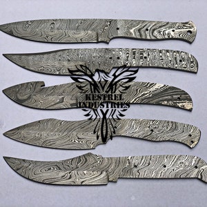 Lot of 5 Damascus Steel Blank Blade Knife For Knife Making Supplies, Full Tang Damascus Steel Blank Blades, Knife Making Supplies (BB-410)