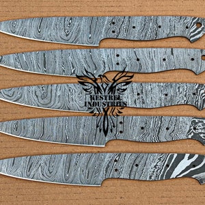 Lot of 5 Damascus Steel Blank Blade Knife For Knife Making Supplies, Full Tang Damascus Blank Blades, Knife Making Supplies (SU-B614)