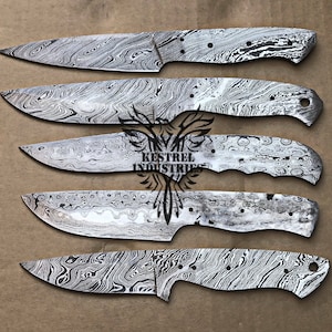 Lot of 5 Damascus Steel Blank Blade Knife For Knife Making Supplies (BB-438)