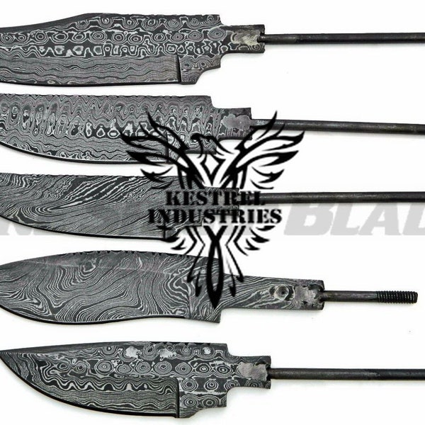 Lot of 5 Damascus Steel Blank Blade Knife For Knife Making Supplies (SU-189)