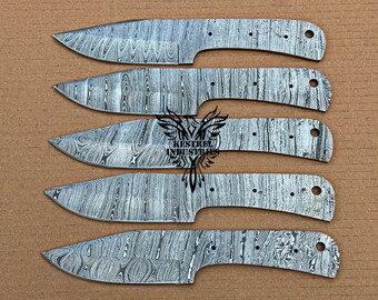 Lot of 5 Damascus Steel Blank Blade Knife For Knife Making Supplies, Wedding Gift, Birthday Gift, Anniversary Gift, Gift for Him, (SU-B610)