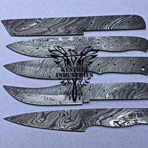 Lot of 5 Damascus Steel Blank Blade Knife For Knife Making Supplies (BB-408)