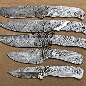 Lot of 5 Damascus Steel Blank Blade Knife For Knife Making Supplies, Full Tang Damascus Steel Blank Blades, Knife Making Supplies (BB-420)