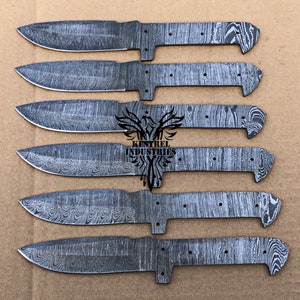 Lot of 6 Damascus Steel Blank Blade Knife For Knife Making Supplies, Full Tang Blank Blade Knives, Knife Making Supplies  (BB-461)
