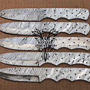 Lot of 5 Damascus Steel Blank Blade Knife For Knife Making Supplies, Full Tang Blank Blades, Knife Making Supplies (BB-452)