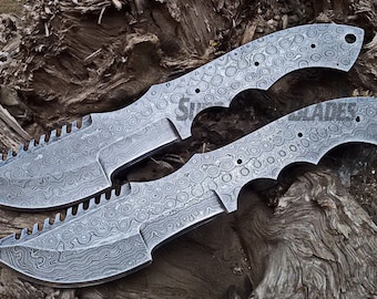 Lot of 2 Damascus Steel Blank Blade Knife For Knife Making Supplies (KI-202)