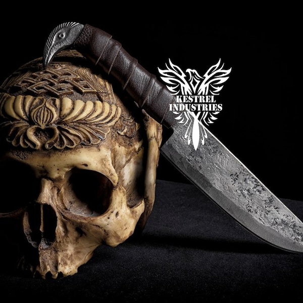 Smith Custom Handmade Carbon Steel Viking Knife with Raven Head Hilt, Viking Raven Knife, Viking Handmade Carbon Steel Knife, 5" Sharp Blade