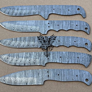 Lot of 5 Damascus Steel Blank Blade Knife For Knife Making Supplies, Wedding Gift, Birthday Gift, Anniversary Gift, Gift for Him, (SU-B624)