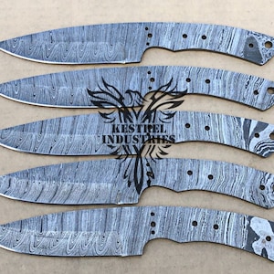 Lot of 5 Damascus Steel Blank Blade Knife For Knife Making Supplies, Full Tang Blank Blade Knives, Knife Making Supplies  (BB-458)