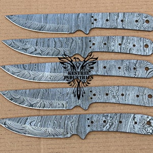 Lot of 5 Damascus Steel Blank Blade Knife For Knife Making Supplies, Full Tang Damascus Steel Blank Blade for Knife Making Supplies (SUB605)