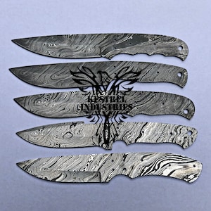 Lot of 5 Damascus Steel Blank Blade Knife For Knife Making Supplies, Full Tang Damascus Steel Blank Blades, Knife Making Supplies (BB-413)