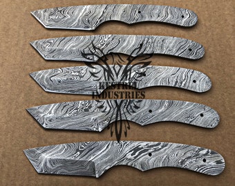Lot of 5 Damascus Steel Blank Blade Knife For Knife Making Supplies, Full Tang Damascus Steel Blank Blade for Knife Making Supplies (SU-116)