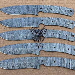 Lot of 5 Damascus Steel Blank Blade Knife For Knife Making Supplies, Wedding Gift, Birthday Gift, Anniversary Gift, Gift for Him, (SU-B616)