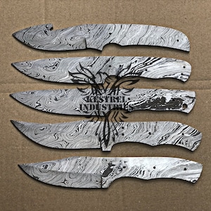 Lot of 5 Damascus Steel Blank Blade Knife For Knife Making Supplies (BB-415)