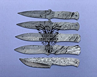 Lot of 5 Damascus Steel Blank Blade Knife For Knife Making Supplies (BB-412)