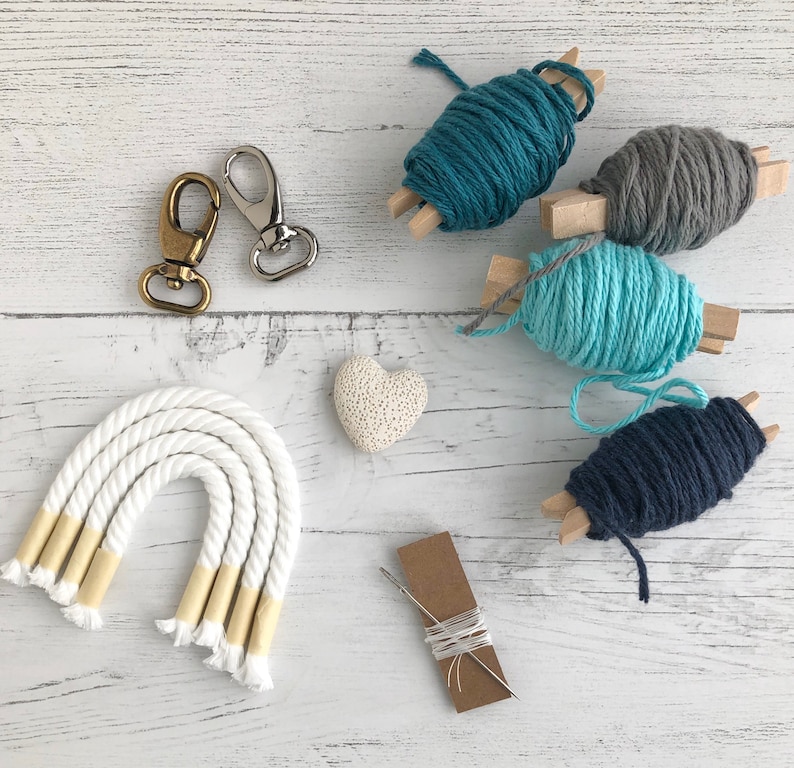 DIY Macrame Rainbow Keychain Kit Rainbow Car Diffuser Kit image 0