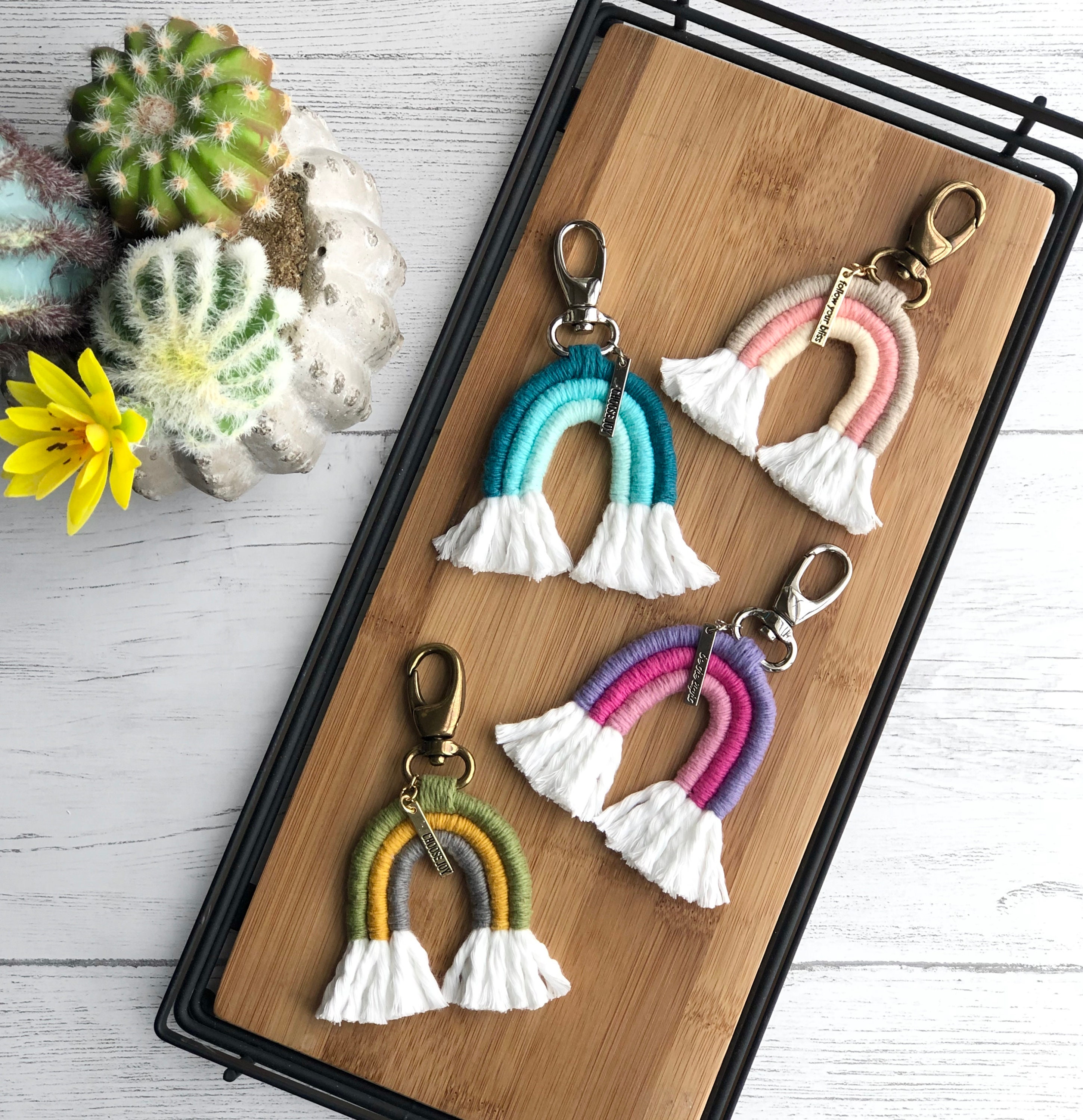 DIY Macrame Rainbow Keychain Kit DIY Rainbow Car Diffuser Kit Etsy