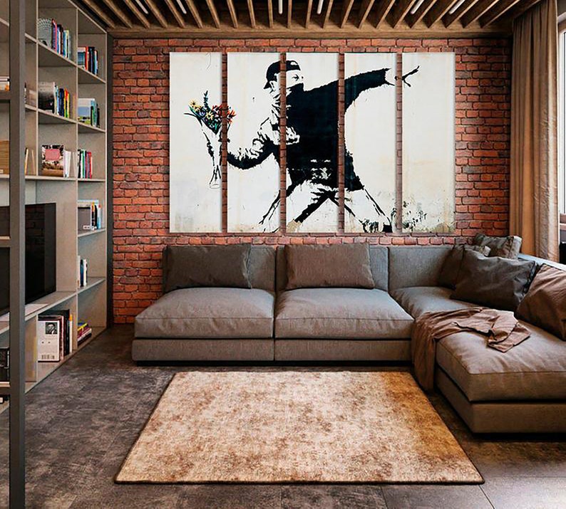 Wall Art Graffiti Art Art poster Street art Flower Thrower Graffiti Canvas Banksy style canvas Multi Panel Canvas Canvas Extra Large