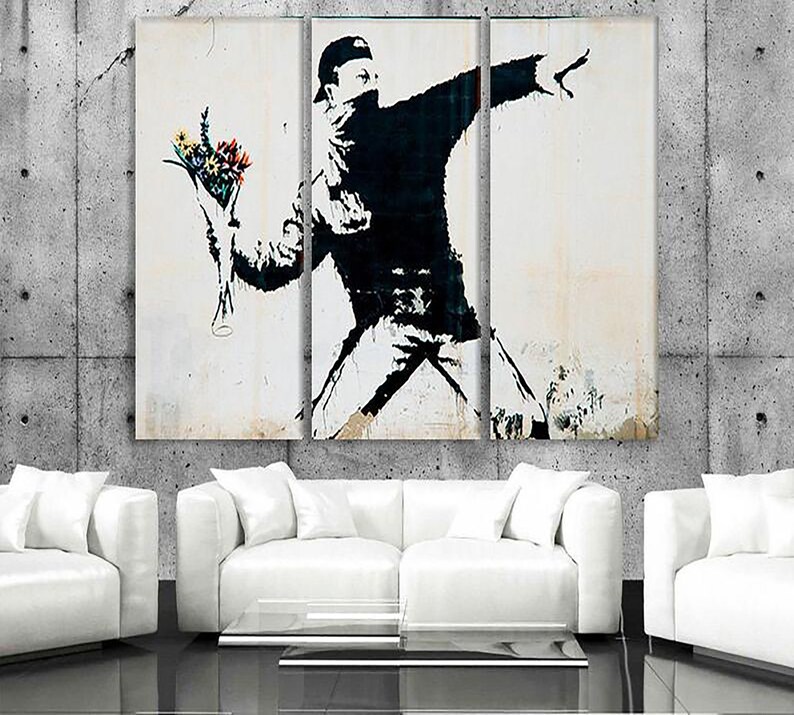 Wall Art Graffiti Art Art poster Street art Flower Thrower Graffiti Canvas Banksy style canvas Multi Panel Canvas Canvas Extra Large