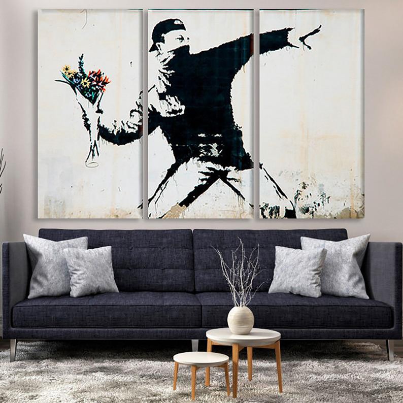 Wall Art Graffiti Art Art poster Street art Flower Thrower Graffiti Canvas Banksy style canvas Multi Panel Canvas Canvas Extra Large