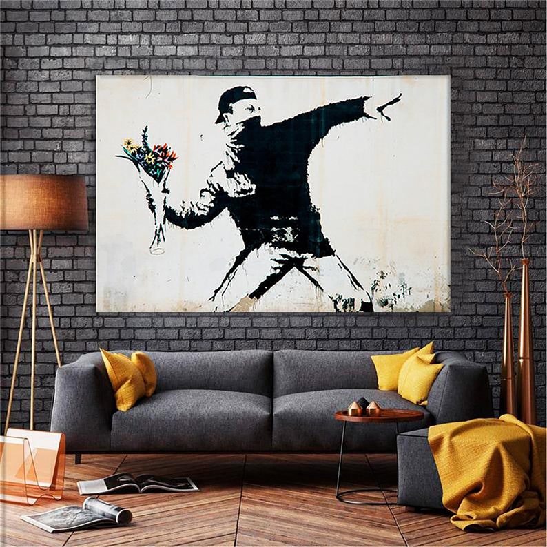 Wall Art Graffiti Art Art poster Street art Flower Thrower Graffiti Canvas Banksy style canvas Multi Panel Canvas Canvas Extra Large