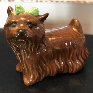 Goebel Yorkshire Terrier Dog Figurine with a Green Bow