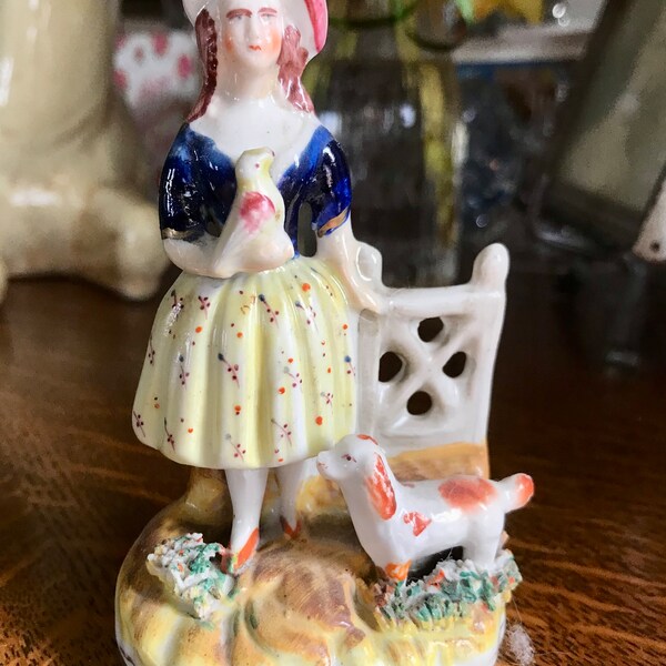 Ragazza dello Staffordshire con il cane e l'uccello