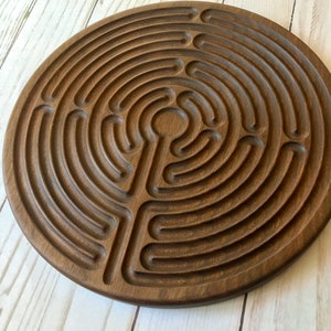 Large 10" Chartres-style mediation labyrinth, wooden finger labyrinth for prayer and mindfulness and stress relief, 11-circuit