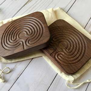 Set of Two Small Finger Labyrinths - Wood Classical Labyrinth - Mindfulness Stress Relief | Best Friends Meaningful Valentine&#39;s Day gift