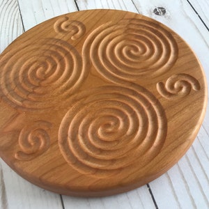 Triple Spiral Finger Labyrinth - Triskele Continuous Wooden Maze | Triskelion Meditation Tool, Prayer Labyrinth Meditation, Pagan Wall Decor