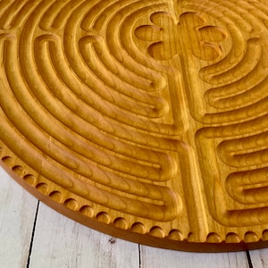 Large 15&quot; Chartres labyrinth wall art in cherry, wooden finger labyrinth for prayer and mindfulness, full 11-circuit Chartres Cathedral maze
