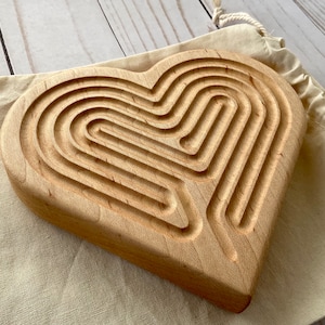 Small Heart Finger Labyrinth - Maple Wood Meditation Labyrinth | Hand labyrinth: Unique and Thoughtful Valentine for Him and Her