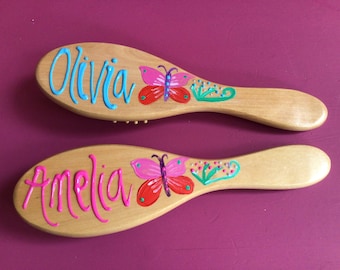 Personalised hand painted wooden hairbrush butterfly Christmas birthday stocking filler