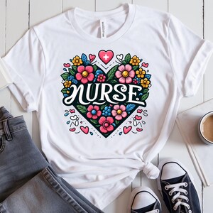 Nurse Love Floral Tee, Gift for Nurses, Healthcare Apparel, Everyday Wear, Cute Nurse Shirt, Nursing Student Gift