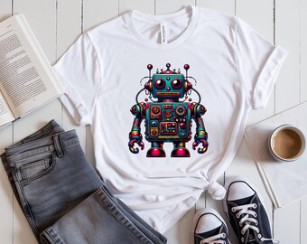Robotics Retro Unisex Tee, Vintage Robot T-Shirt, Men Women Robot Graphic Tee, Sci-Fi Tee Gift, Short Sleeve Tee Shirt