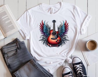 Guitar Wings Tee, Music Lover T-Shirt, Rock Band Shirt, Unisex Graphic Top, Concert Wear, Music Festival Merch