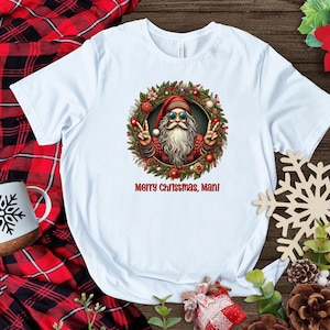 Hippie Santa Claus Christmas T-Shirt, Festive Holiday Tee, Boho Xmas Shirt, Vintage Santa Top, Retro Christmas Gift